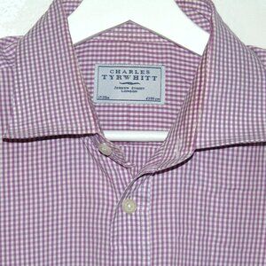 Charles Tyrwhitt Long Sleeve Mens Shirt 17/35 Cotton Red Check